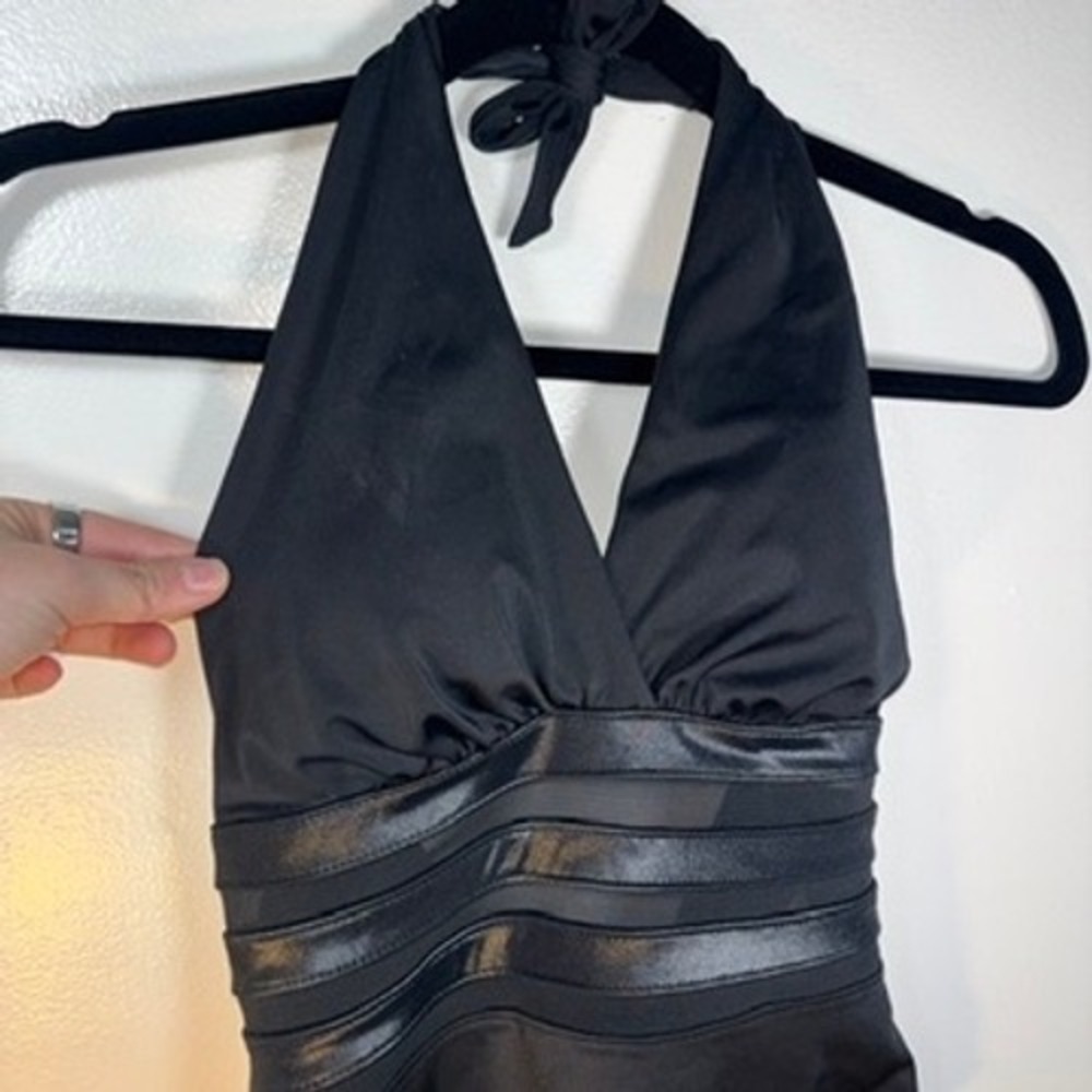 Miraclesuit One Piece Swimsuit Women Sz 12 Black Mesh Inset Halter Neck Slimming - Picture 7 of 8